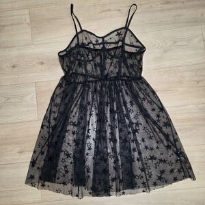 SHEIN Curve Black Star Mesh Dress 1XL Goth Fairy Grunge Coquette Babydoll Sheer